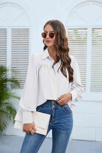 Puff Sleeve Collared Neck Shirt