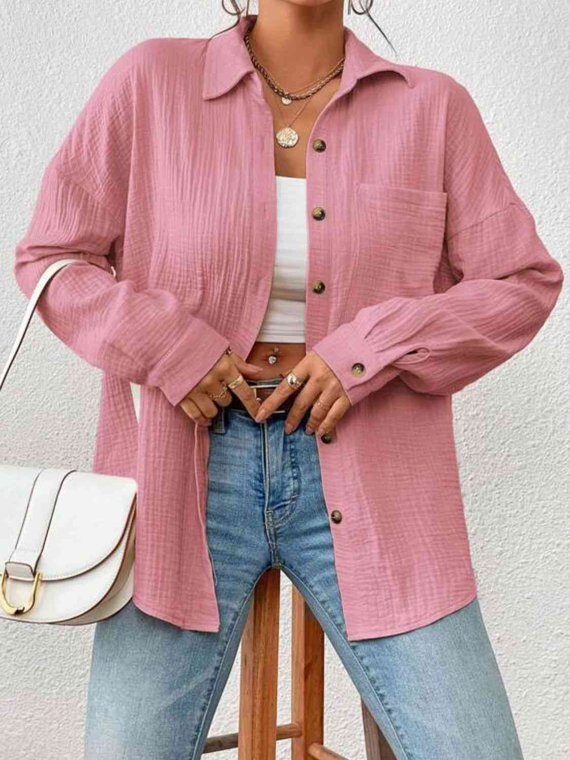 Textured Drop Shoulder Shirt Jacket