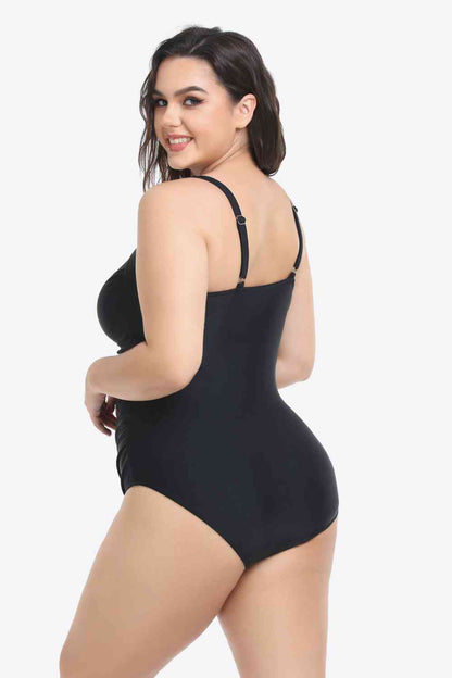 Plus Size Sleeveless Plunge One-Piece Swimsuit