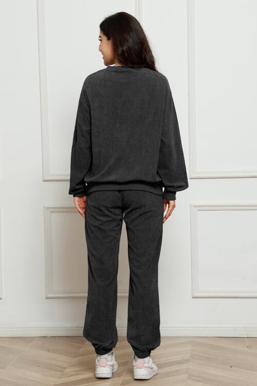 Corduroy Round Neck Sweatshirt and Sweatpants Set - Create the impossible