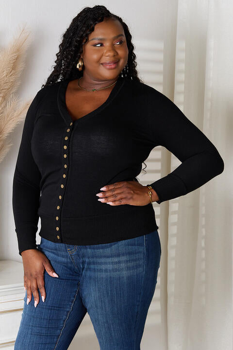 Zenana Full Size V-Neck Long Sleeve Cardigan