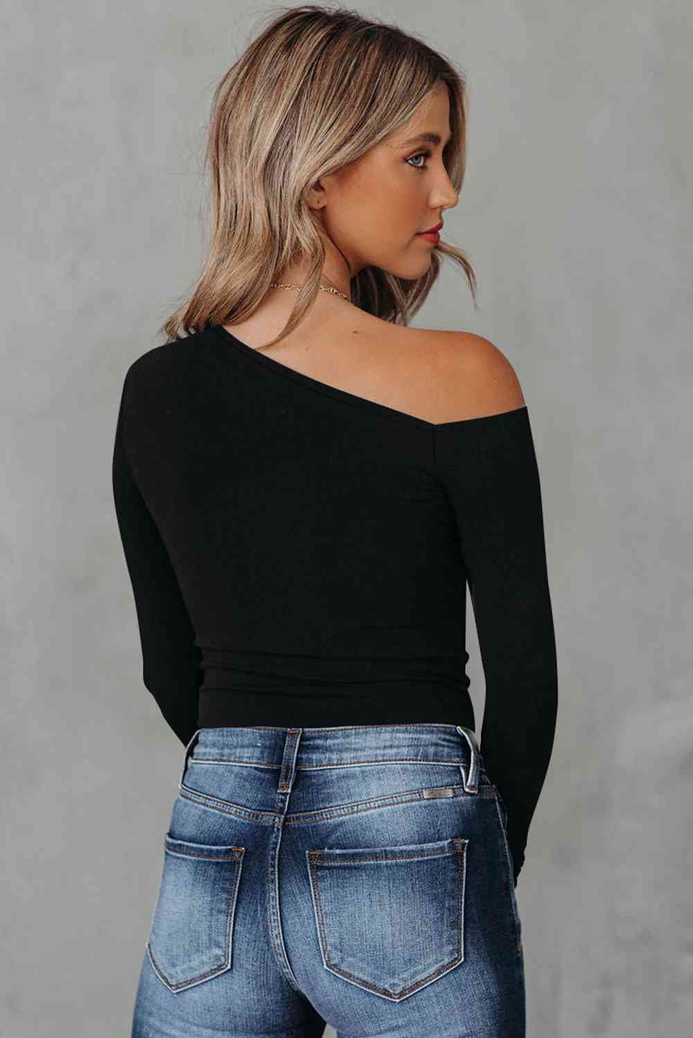 Asymmetrical Neck Long Sleeve Top - Create the impossible