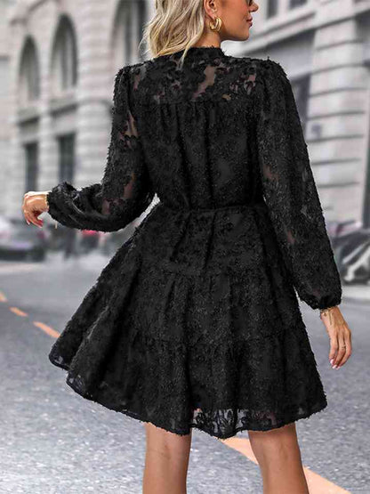 V-Neck Long Sleeve Buttoned Dress