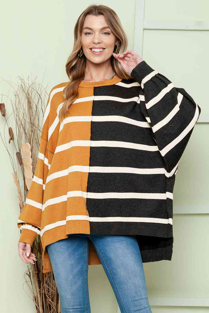 Striped Dropped Shoulder Round Neck Blouse - Create the impossible