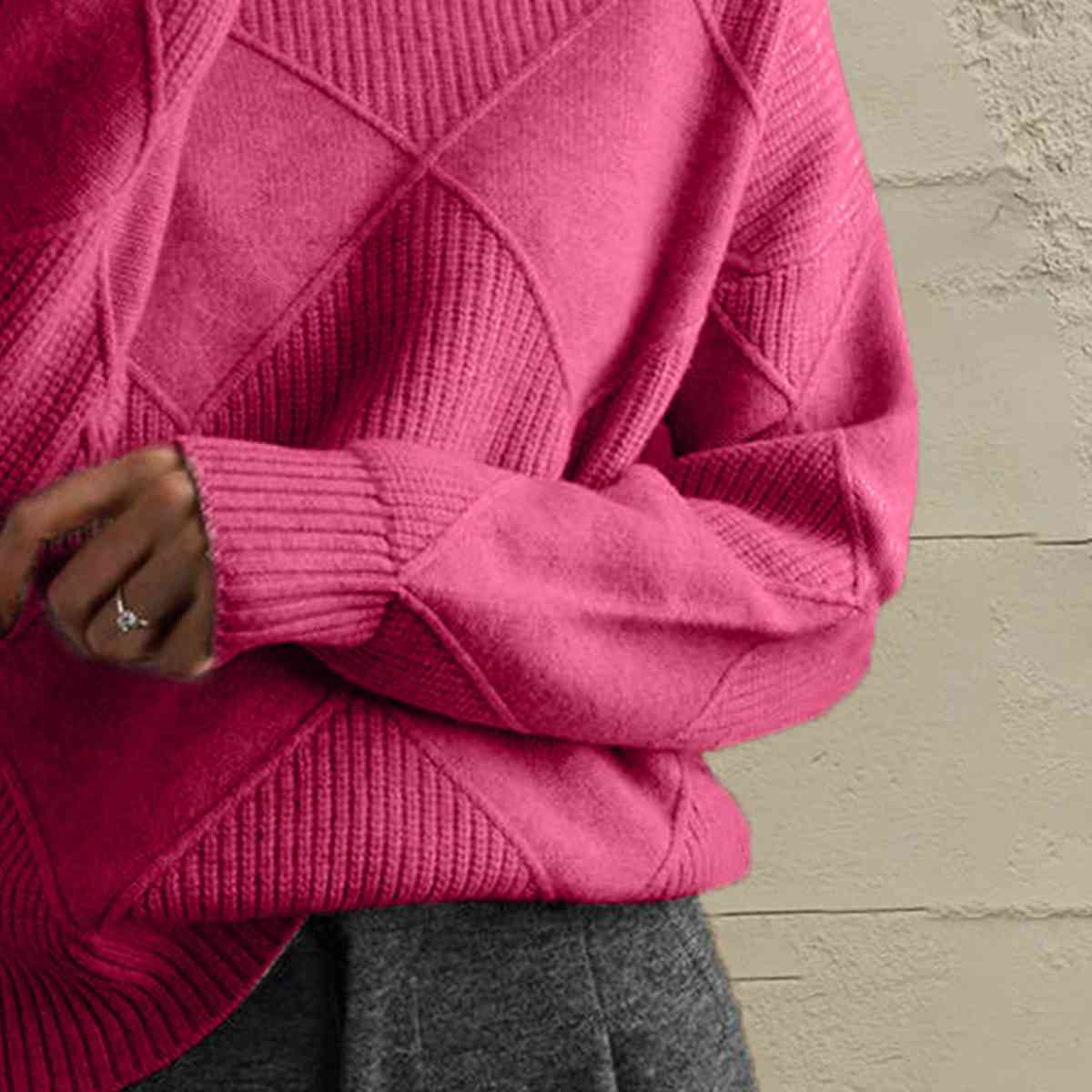 Geometric Turtleneck Long Sleeve Sweater - Create the impossible
