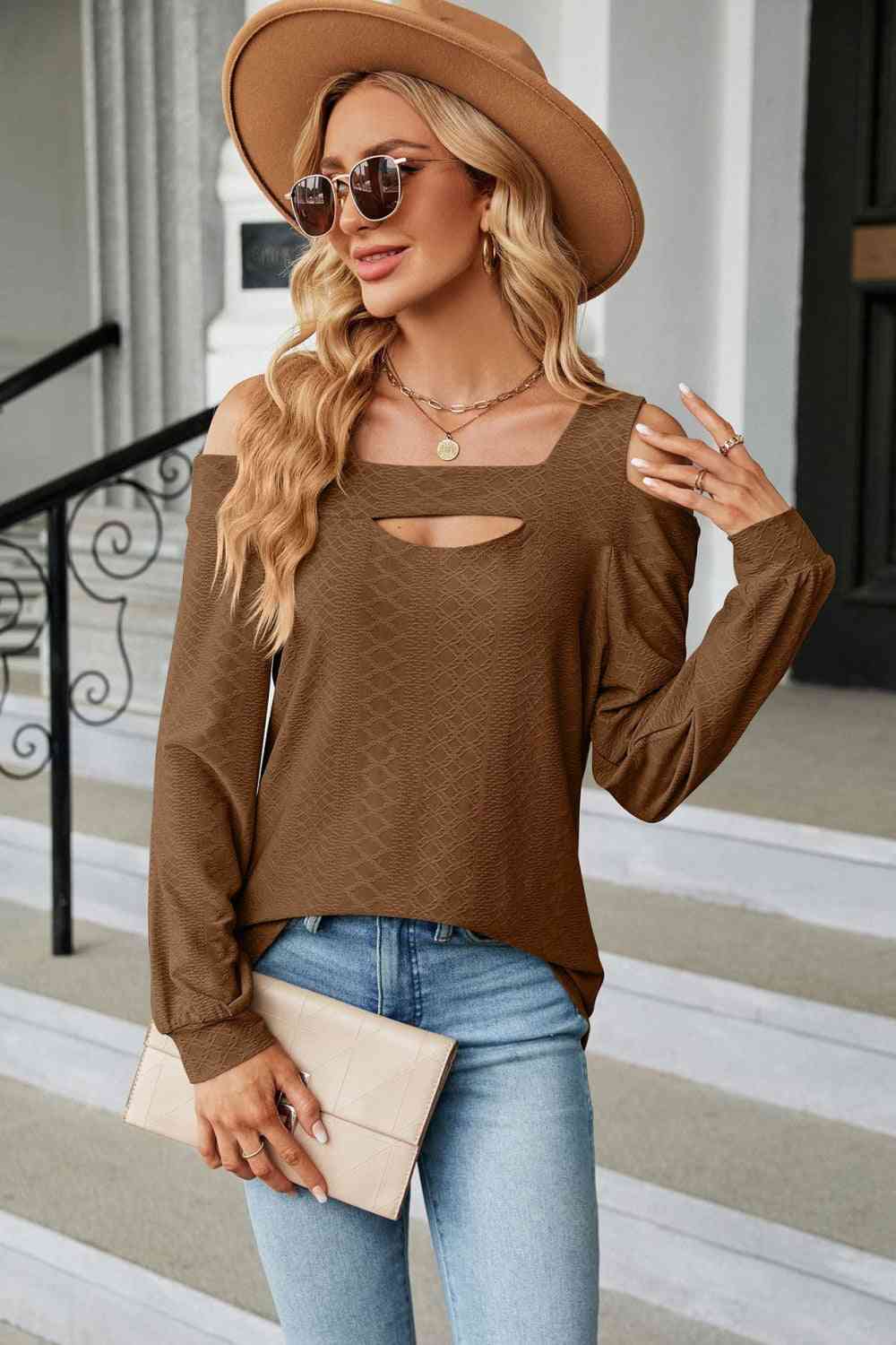 Cold Shoulder Square Neck Cutout Blouse - Create the impossible