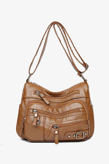 Multi-Pocket PU Leather Crossbody Bag