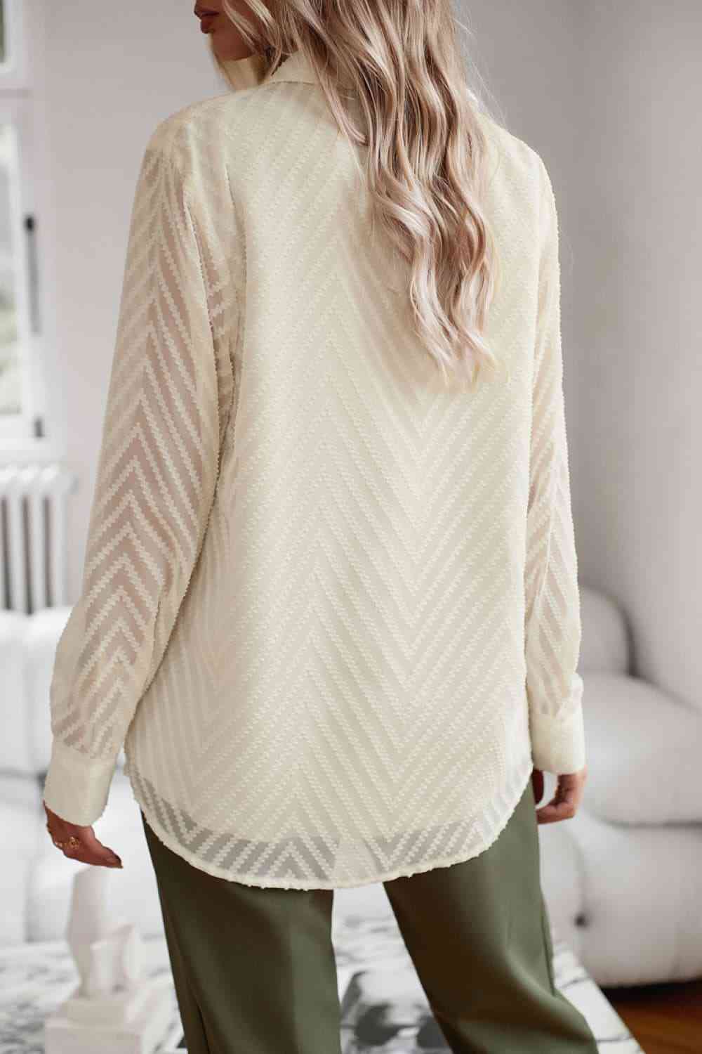 Collared Neck Long Sleeve Pocketed Shirt