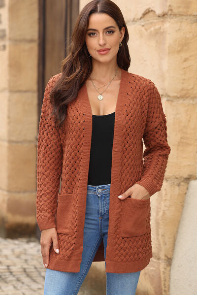 Open Front Dropped Shoulder Cardigan with Pockets