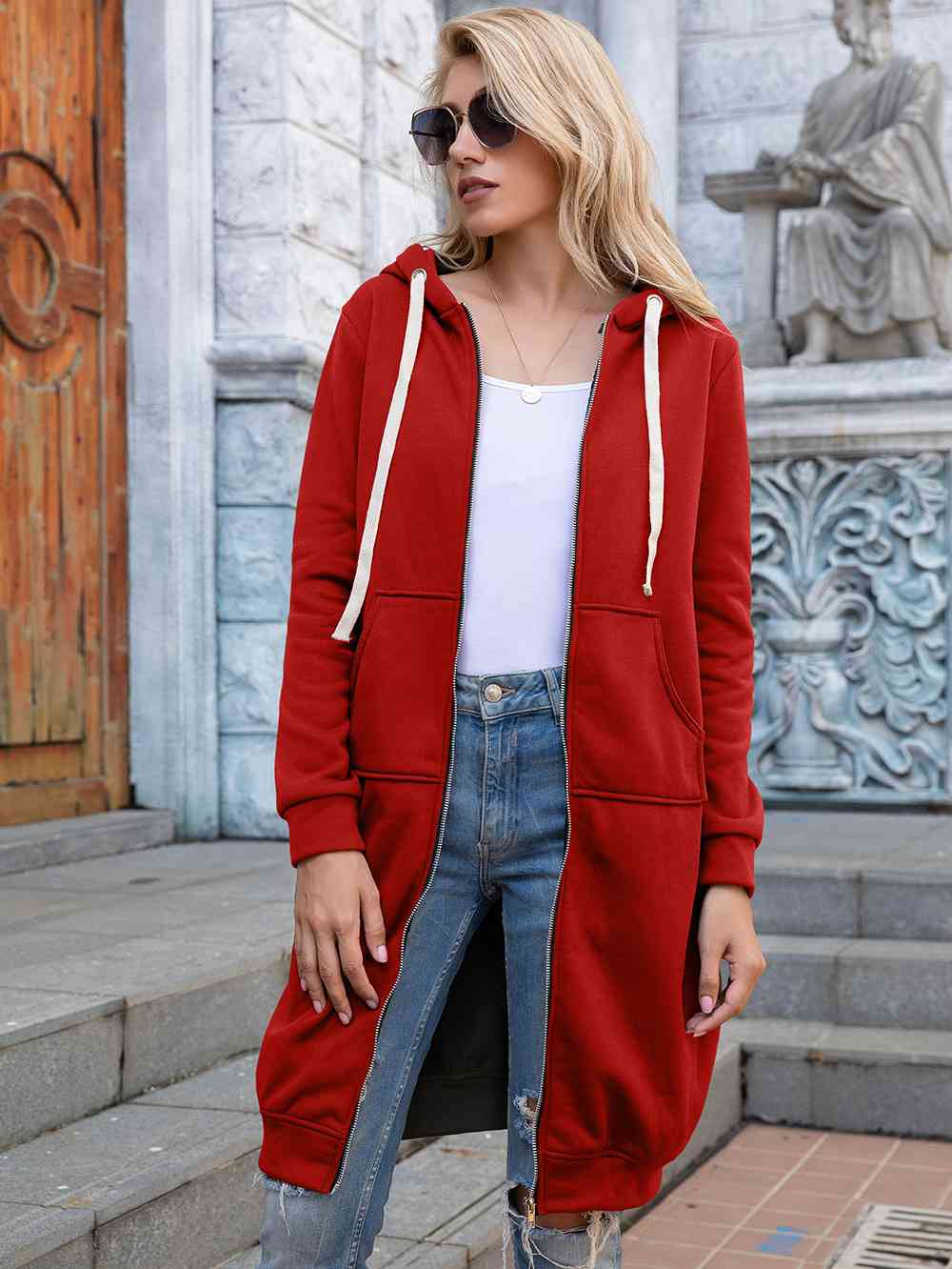 Zip-Up Longline Hoodie with Pockets - Create the impossible