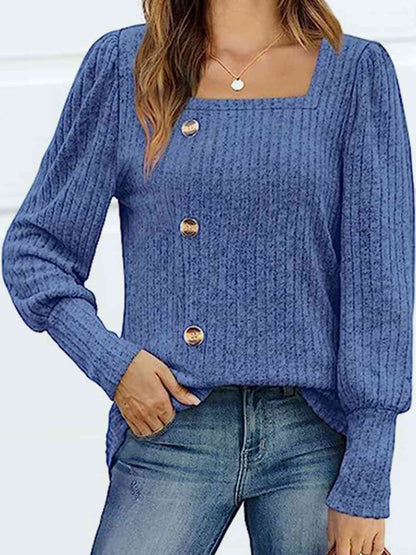 Decorative Button Square Neck Top