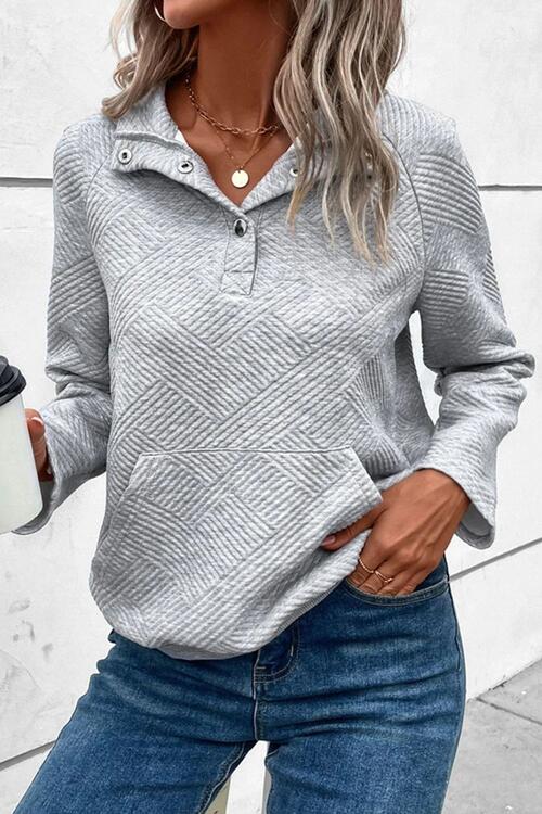 Geometric Snap Button Long Sleeve Sweatshirt - Create the impossible
