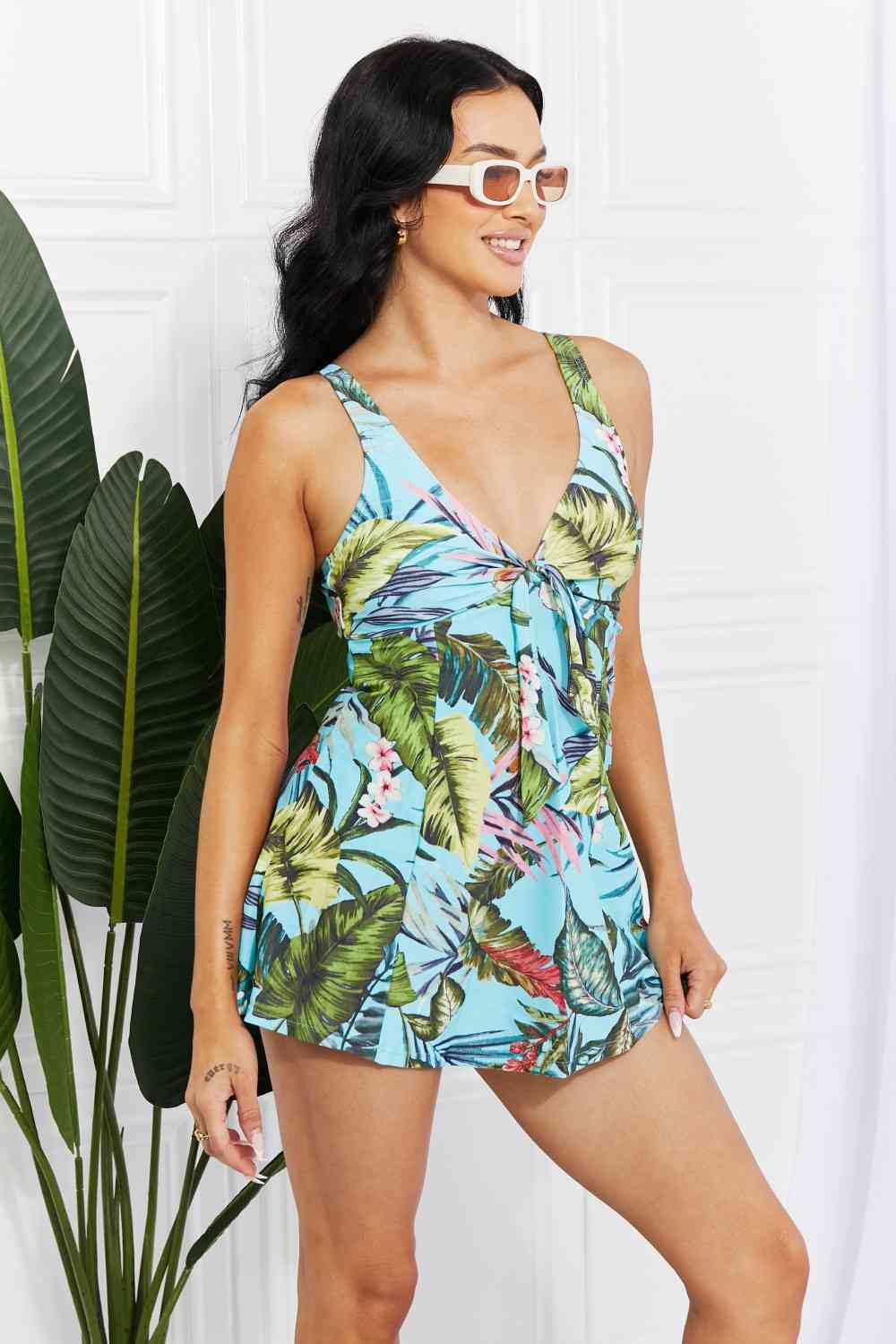 Marina West Swim Full Size Sail With Me V-Neck Swim Dress in Turquoise