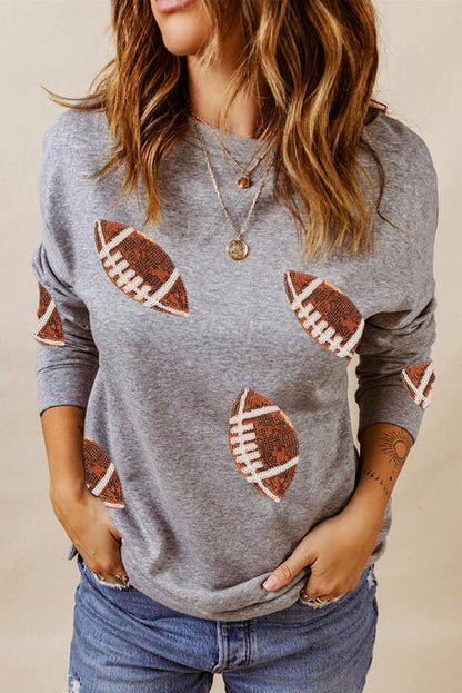 Sequin Rugby Graphic Dropped Shoulder Sweatshirt