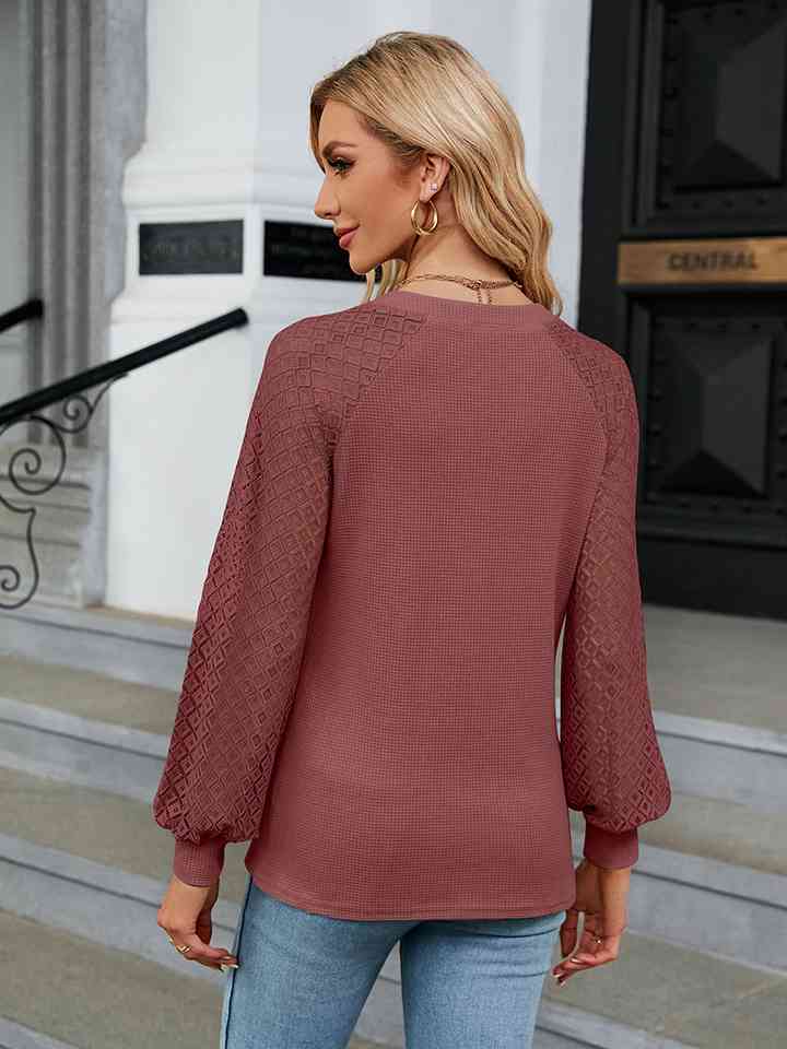 Notched Neck Raglan Sleeve Blouse - Create the impossible