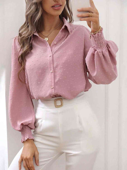 Lantern Sleeve Collared Shirt