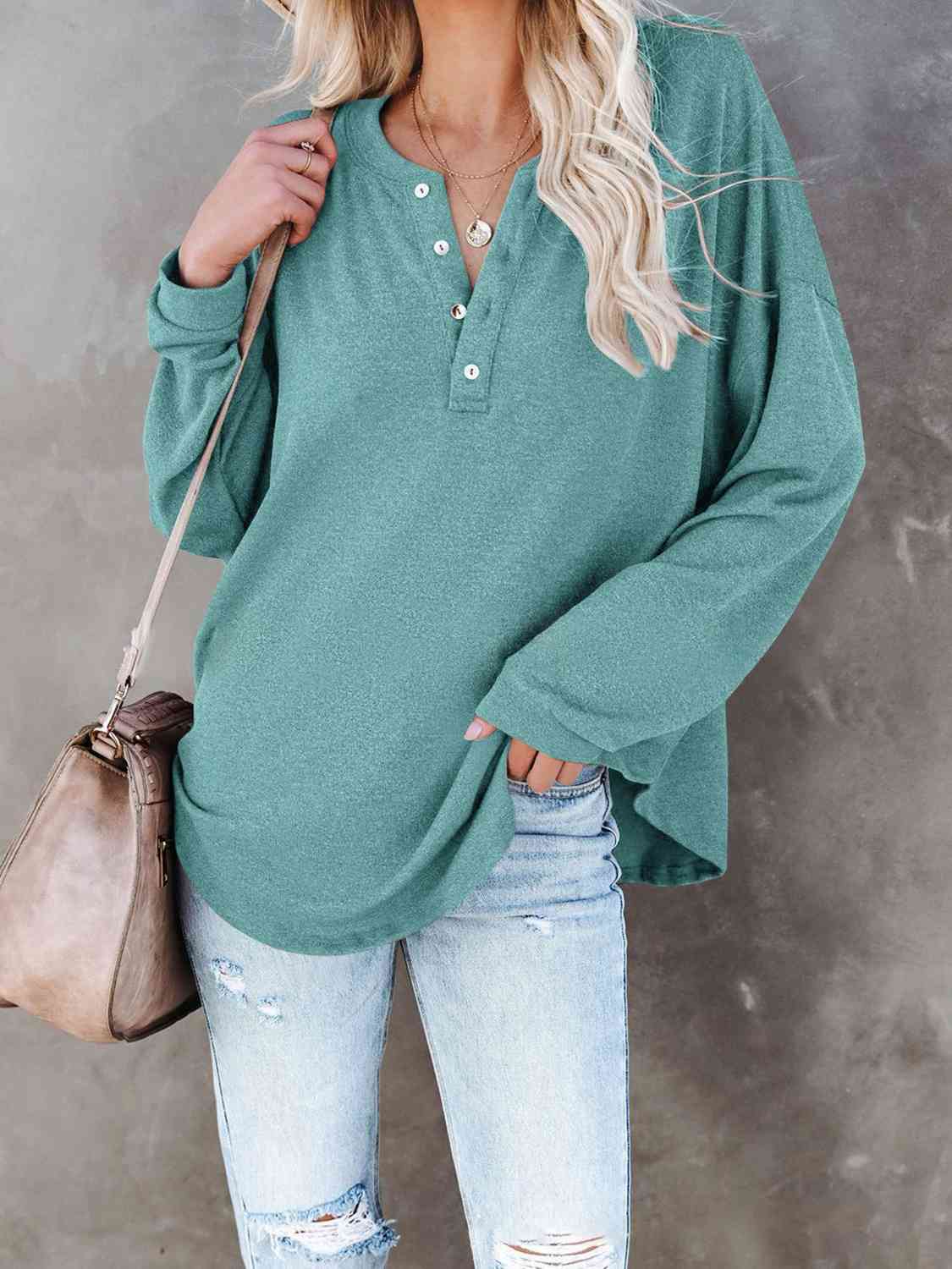 Buttoned Drop Shoulder Top