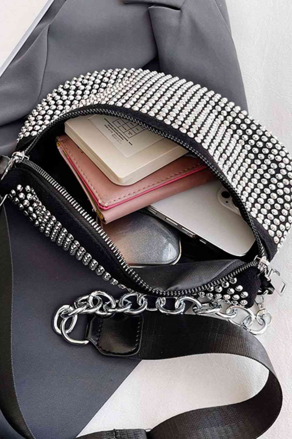 Rhinestone PU Leather Sling Bag - Create the impossible