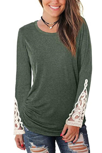 Lace Detail Long Sleeve Round Neck T-Shirt