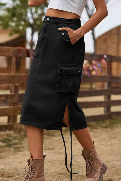 Drawstring Denim Cargo Skirt - Create the impossible