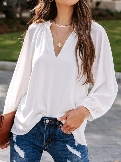 Notched Neck Long Sleeve Blouse - Create the impossible