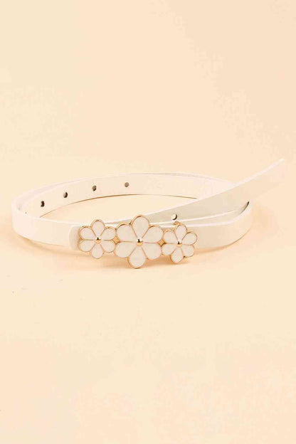 Flower Decor Skinny PU Belt