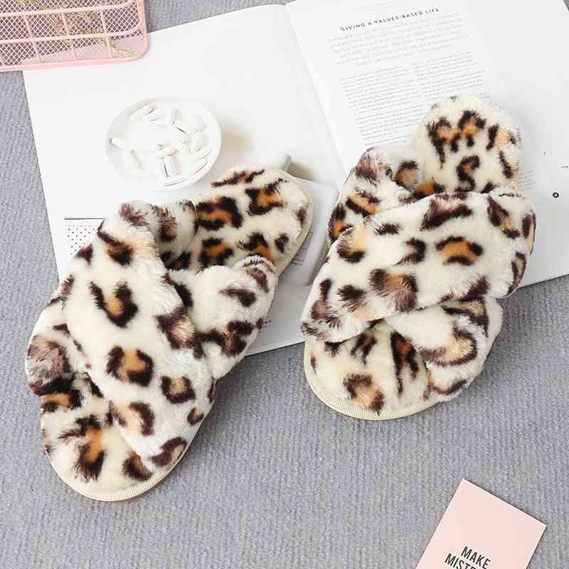 Faux Fur Crisscross Strap Slippers