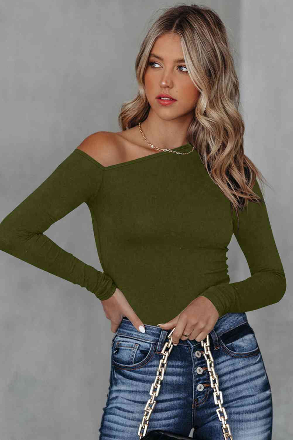 Asymmetrical Neck Long Sleeve Top - Create the impossible