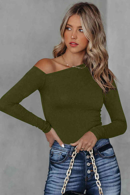 Asymmetrical Neck Long Sleeve Top - Create the impossible