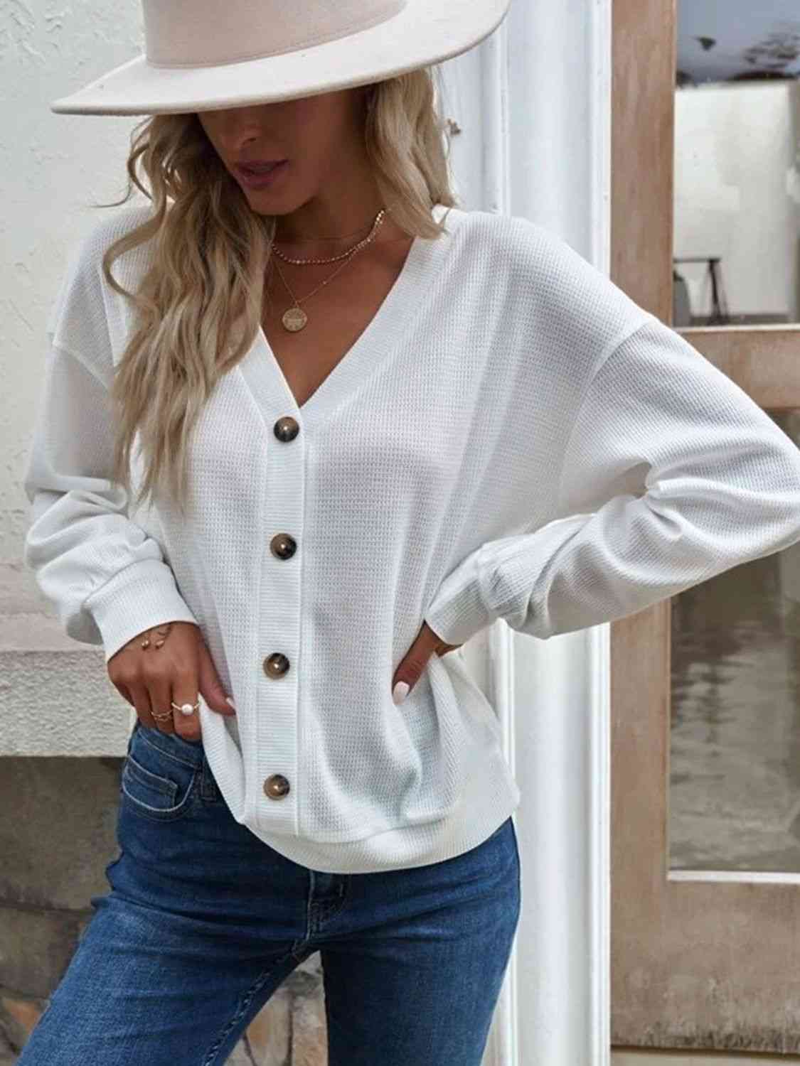 V-Neck Dropped Shoulder Blouse - Create the impossible