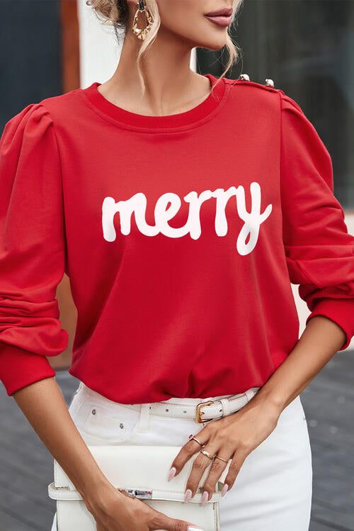 MERRY Ruff Sleeve Buttoned Sweatshirt - Create the impossible