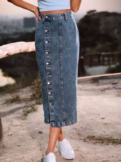 Button Down Denim Skirt - Create the impossible