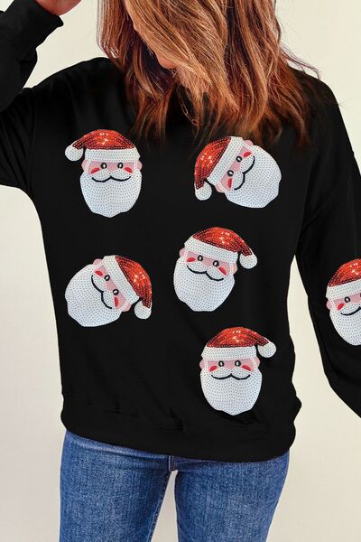 Sequin Santa Patch Round Neck Sweatshirt