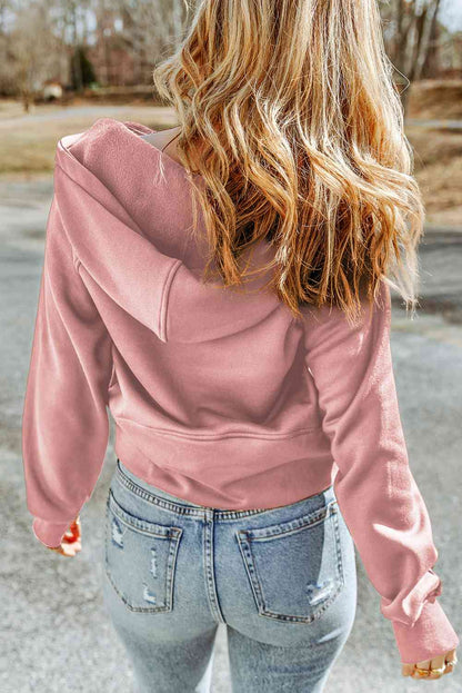 Double Take Half-Zip Thumbhole Sleeve Hoodie - Create the impossible