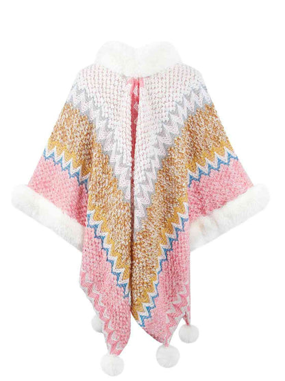 Color Block Open Front Poncho