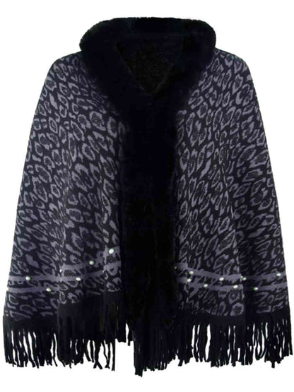 Leopard Fringe Hem Poncho