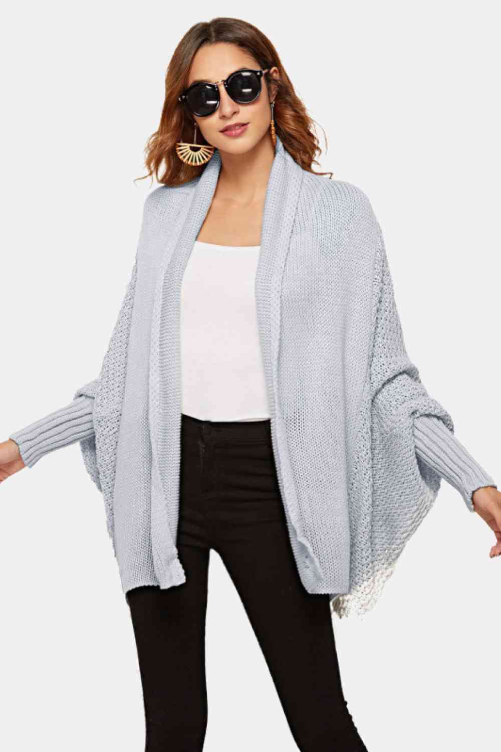 Open Front Dolman Sleeve Longline Cardigan