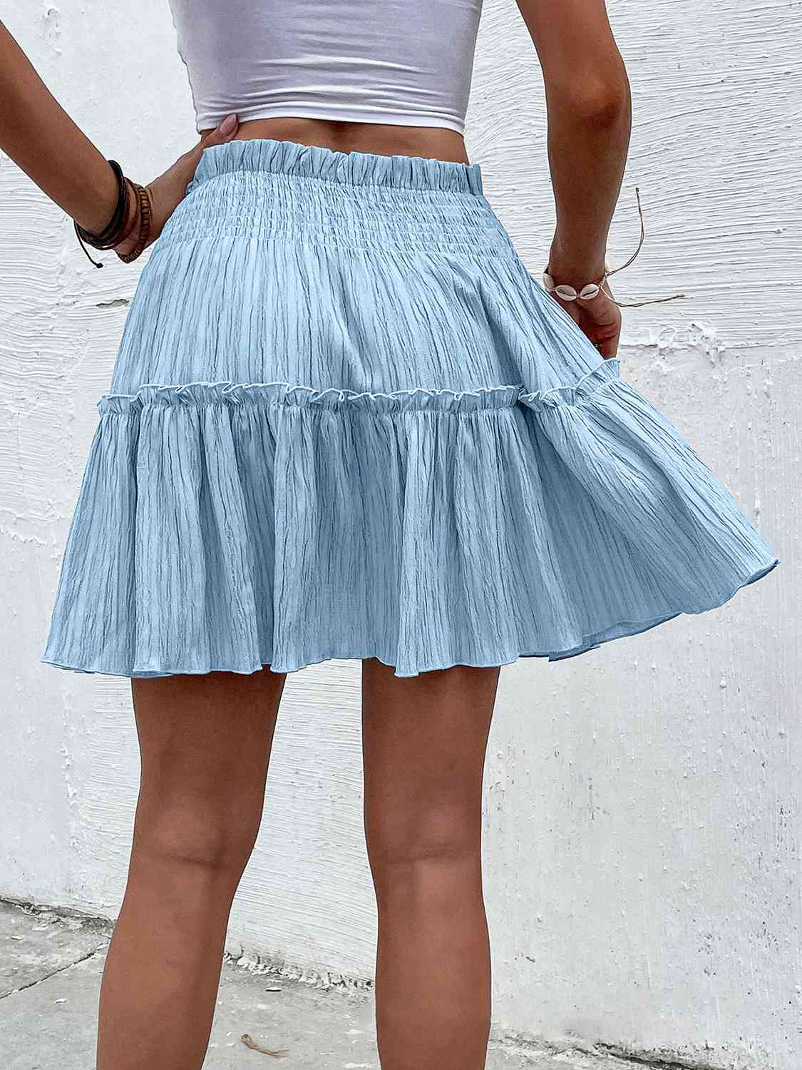 Smocked Waist Frill Trim Skirt