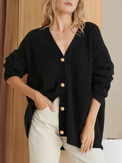 Full Size V-Neck Rib-Knit Cardigan