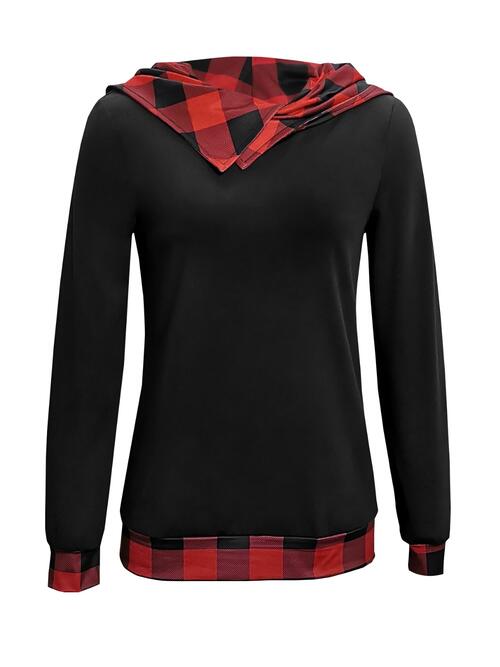 Plaid Long Sleeve Hooded Blouse - Create the impossible