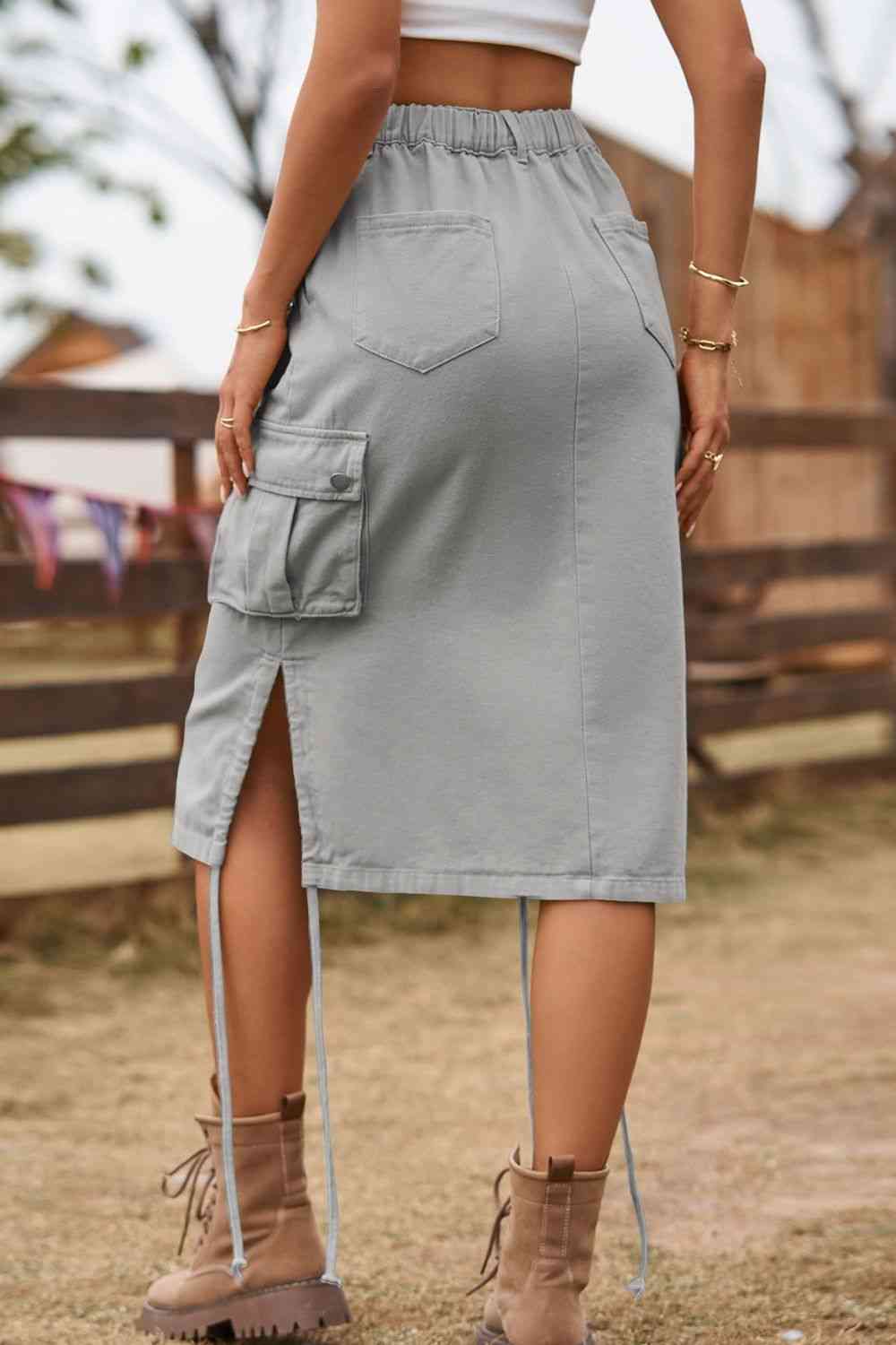 Drawstring Denim Cargo Skirt - Create the impossible