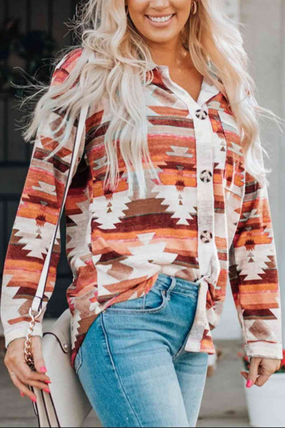 Printed Button Up Long Sleeve Shirt