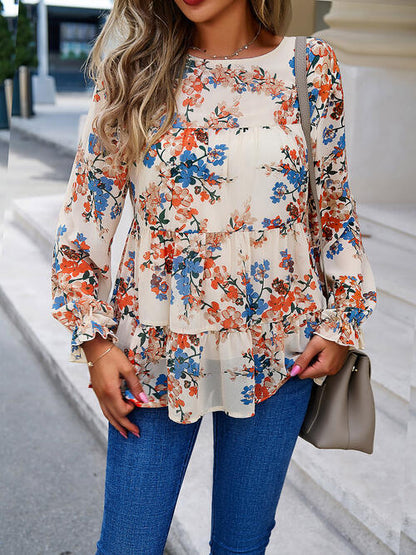 Printed Flounce Sleeve Tiered Blouse - Create the impossible