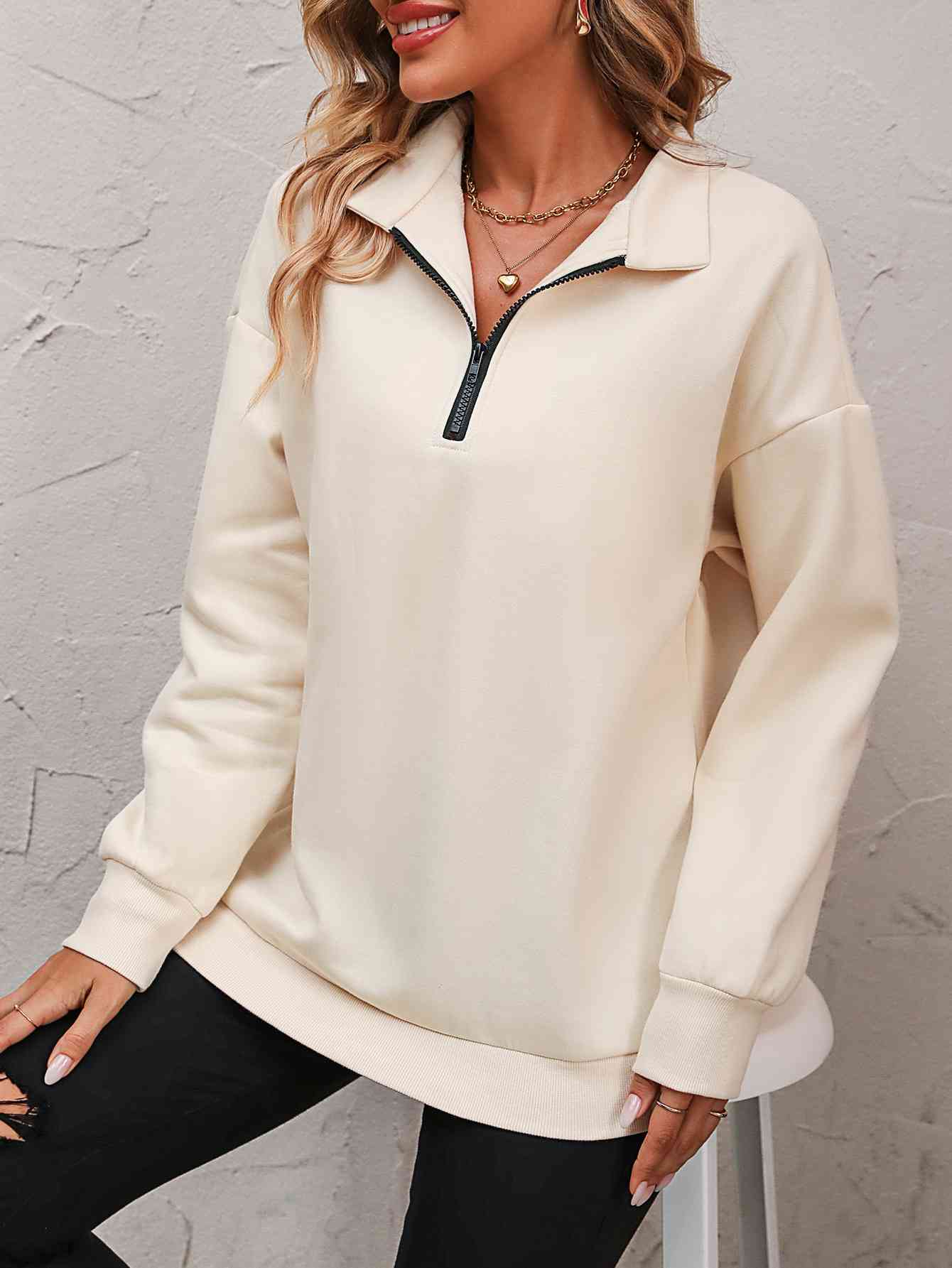 Zip-Up Dropped Shoulder Sweatshirt - Create the impossible