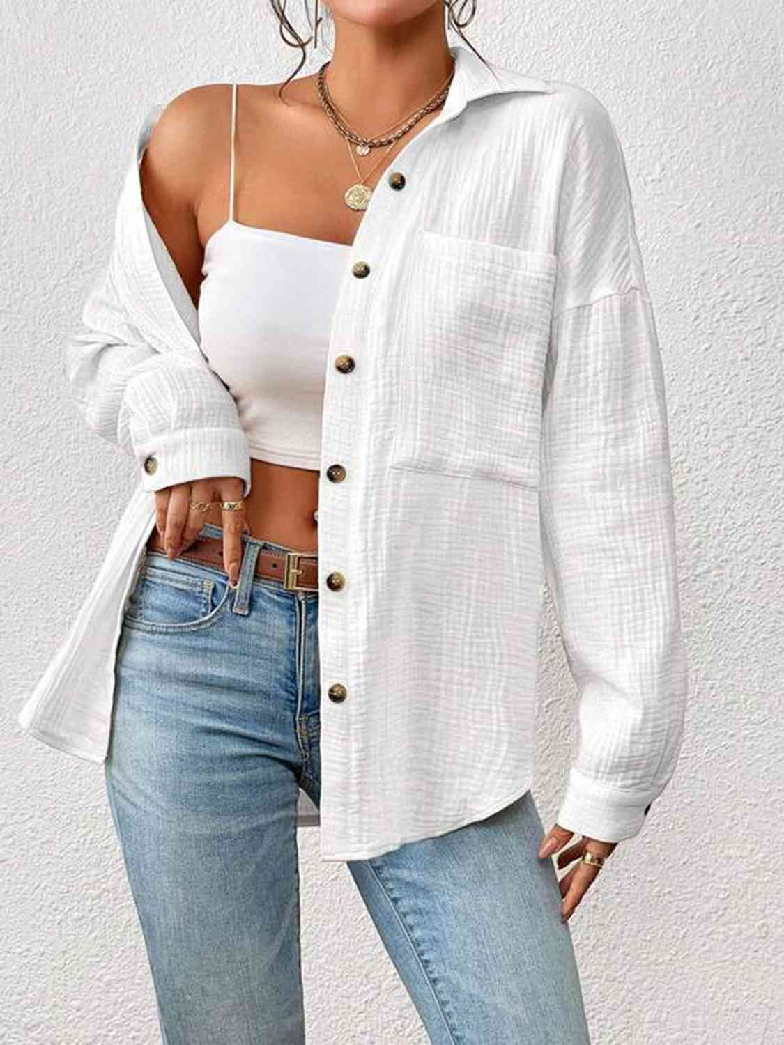 Textured Drop Shoulder Shirt Jacket