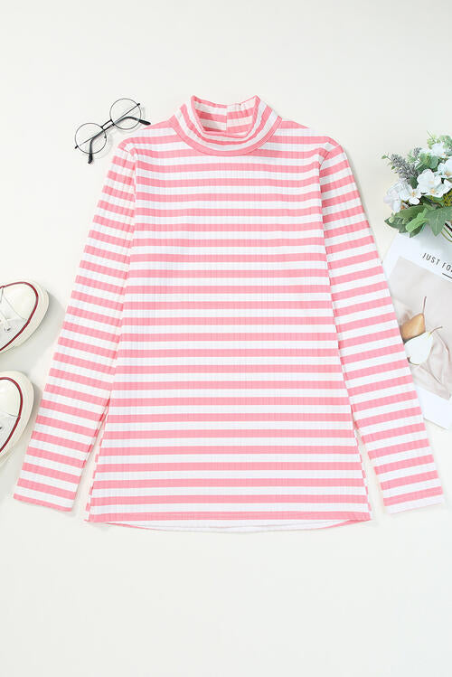 Double Take Striped Mock Neck Long Sleeve Top - Create the impossible