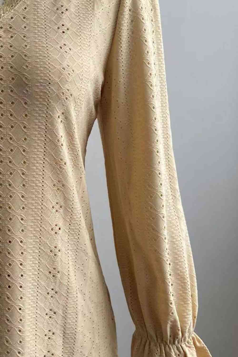 Eyelet V-Neck Flounce Sleeve Blouse - Create the impossible