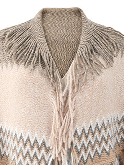 Geometric Fringe Open Front Cardigan