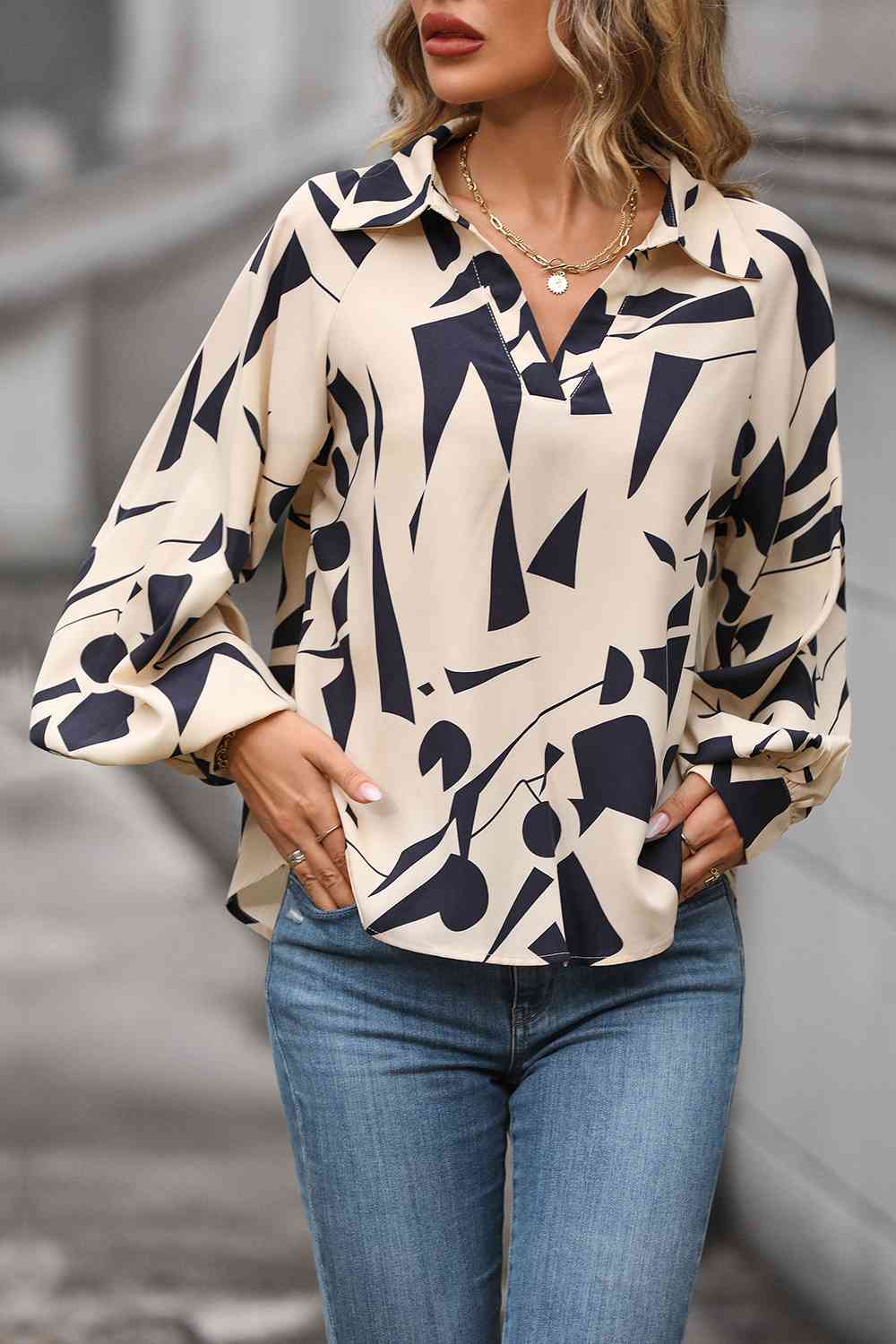 Printed Johnny Collar Blouse - Create the impossible