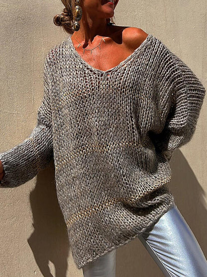 Openwork V-Neck Long Sleeve Sweater